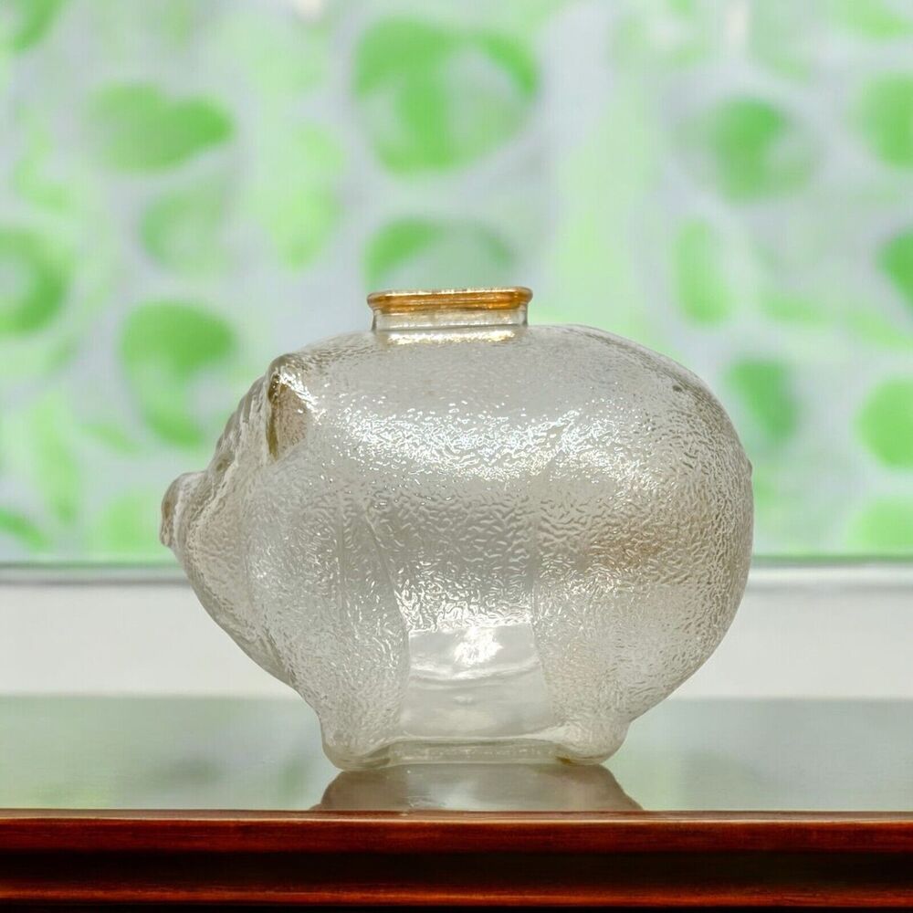 Glass Piggy Bank Vintage Anchor Hocking Clear Amber Tint Coin Bank